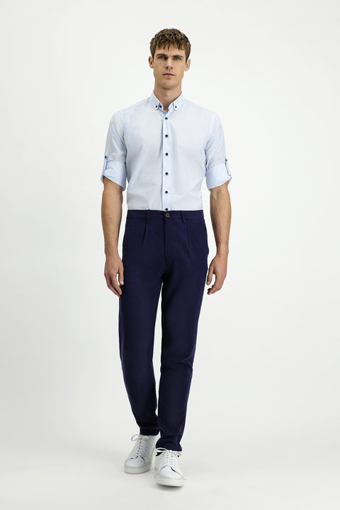Light Blue Long Sleeve Regular Fit Button-Down Collar Cotton Shirt