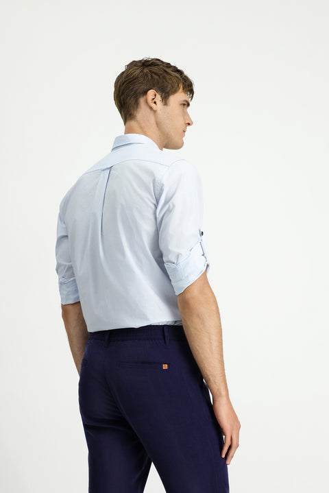 Light Blue Long Sleeve Regular Fit Button-Down Collar Cotton Shirt