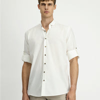 White Long Sleeve Regular Fit Button-Down Collar Cotton Shirt