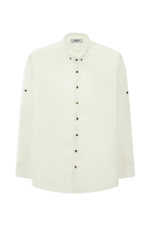 White Long Sleeve Regular Fit Button-Down Collar Cotton Shirt