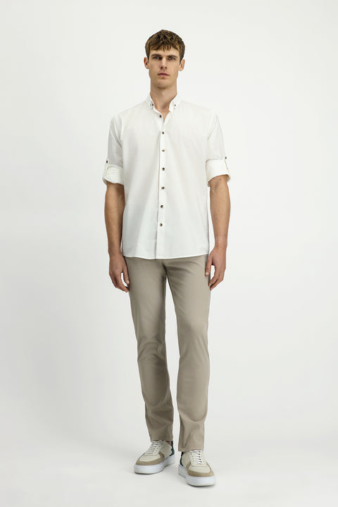 White Long Sleeve Regular Fit Button-Down Collar Cotton Shirt
