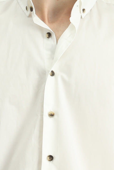 White Long Sleeve Regular Fit Button-Down Collar Cotton Shirt