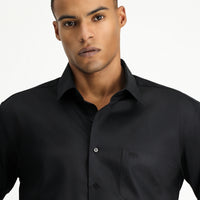 Black Long Sleeve Non-Iron Satin Classic Pocketed Cotton Shirt