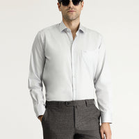 Medium Grey Long Sleeve Non-Iron Satin Classic Pocketed Cotton Shirt