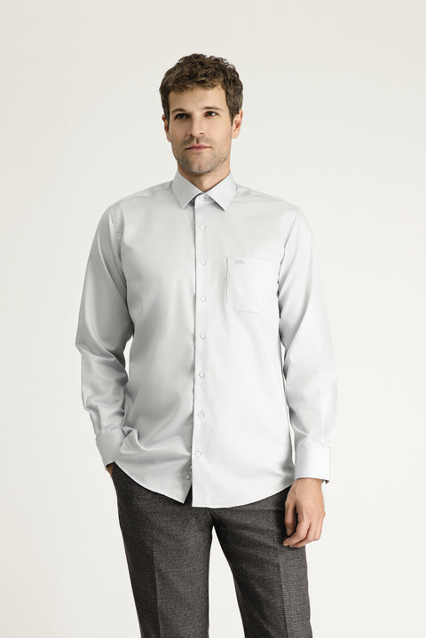 Medium Grey Long Sleeve Non-Iron Satin Classic Pocketed Cotton Shirt