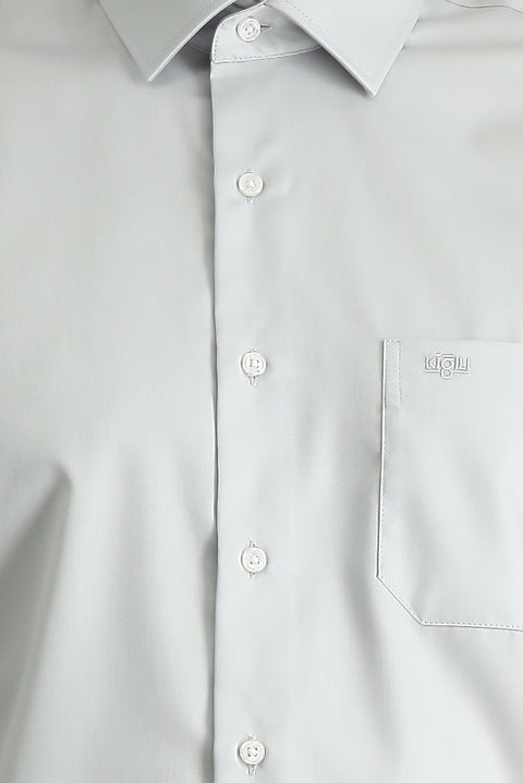 Medium Grey Long Sleeve Non-Iron Satin Classic Pocketed Cotton Shirt