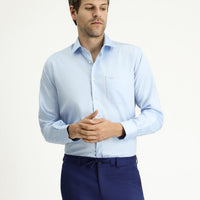 Light Blue Long Sleeve Non-Iron Satin Classic Pocketed Cotton Shirt