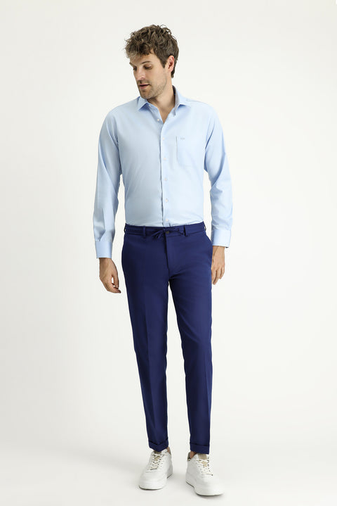 Light Blue Long Sleeve Non-Iron Satin Classic Pocketed Cotton Shirt