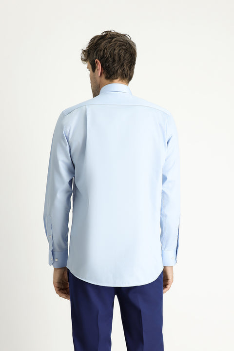 Light Blue Long Sleeve Non-Iron Satin Classic Pocketed Cotton Shirt