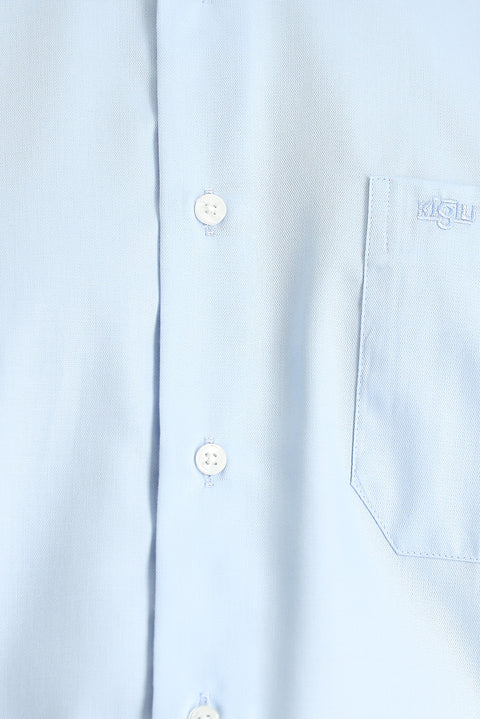 Light Blue Long Sleeve Non-Iron Satin Classic Pocketed Cotton Shirt