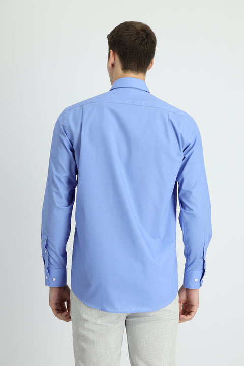 Aqua Blue Long Sleeve Non-Iron Classic Cotton Easy-Iron Shirt