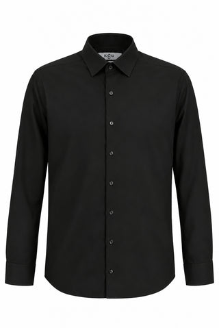  Siyah Uzun Kol Non Iron Ütü Gerektirmeyen Saten Regular Fit Klasik Pamuklu Gömlek