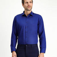 Medium Navy Long Sleeve Non-Iron Satin Classic Cotton Shirt