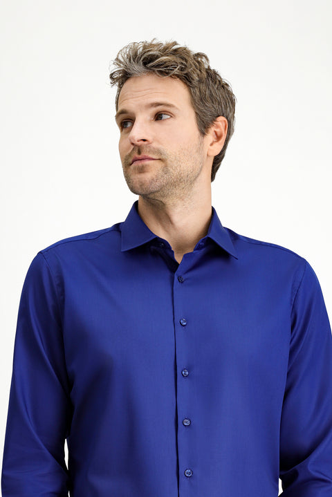 Medium Navy Long Sleeve Non-Iron Satin Classic Cotton Shirt