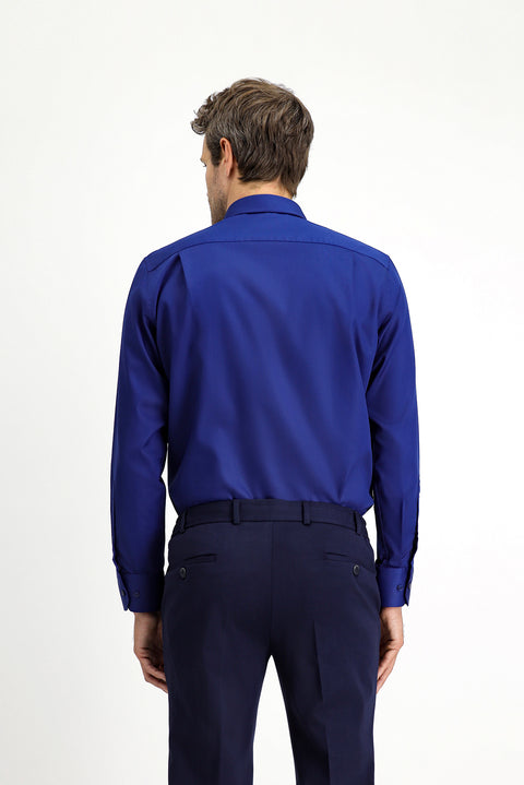 Medium Navy Long Sleeve Non-Iron Satin Classic Cotton Shirt