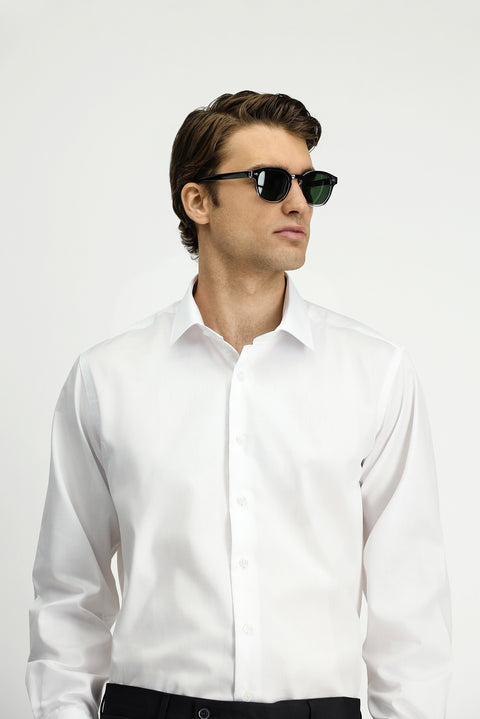 White Long Sleeve Non-Iron Satin Classic Cotton Shirt