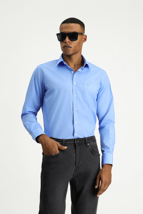 Blue Long-Sleeve Classic Cotton Easy-Iron Shirt