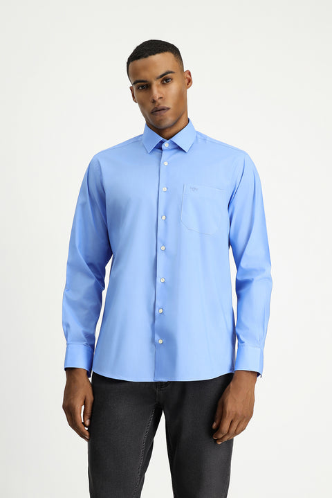 Blue Long-Sleeve Classic Cotton Easy-Iron Shirt