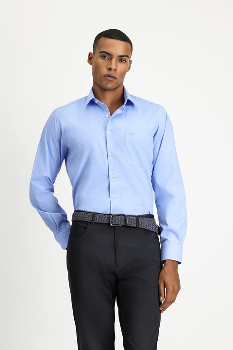 Blue Long-Sleeve Classic Cotton Shirt
