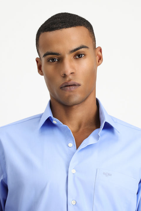 Blue Long-Sleeve Classic Cotton Shirt