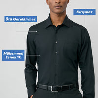 Black Long Sleeve Regular Fit Classic Collar Pocketed Cotton Non-Iron Shirt