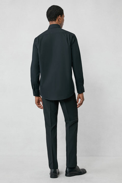 Black Long Sleeve Regular Fit Classic Collar Pocketed Cotton Non-Iron Shirt