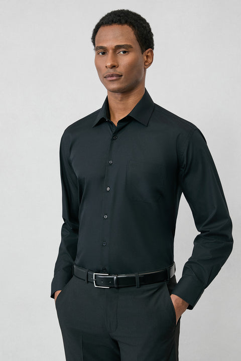 Black Long Sleeve Regular Fit Classic Collar Pocketed Cotton Non-Iron Shirt