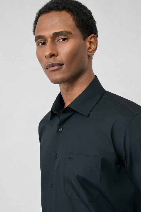 Black Long Sleeve Regular Fit Classic Collar Pocketed Cotton Non-Iron Shirt