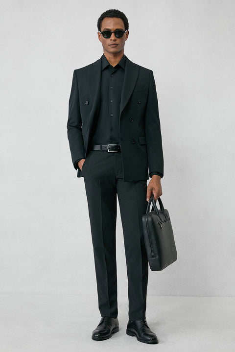Black Long Sleeve Regular Fit Classic Collar Pocketed Cotton Non-Iron Shirt