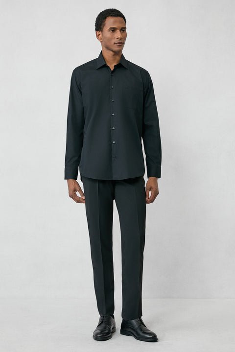 Black Long Sleeve Regular Fit Classic Collar Pocketed Cotton Non-Iron Shirt