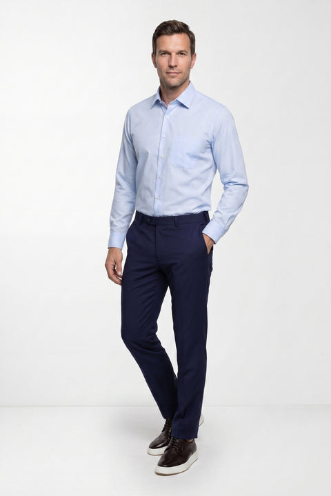 Uçuk Mavi Uzun Kol Regular Fit Klasik Yaka Cepli Pamuklu Non Iron Ütü Gerektirmeyen Gömlek