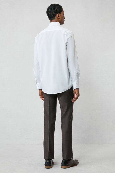 White Long Sleeve Regular Fit Classic Collar Pocketed Cotton Non-Iron Shirt