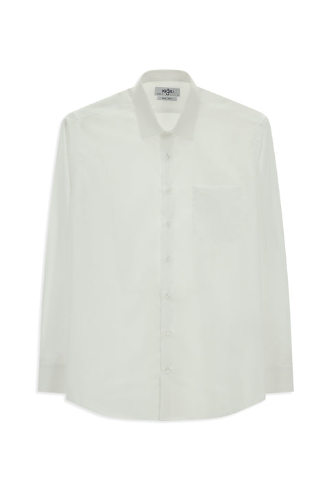 White Long Sleeve Regular Fit Classic Collar Pocketed Cotton Non-Iron Shirt