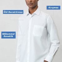 White Long Sleeve Regular Fit Classic Collar Pocketed Cotton Non-Iron Shirt