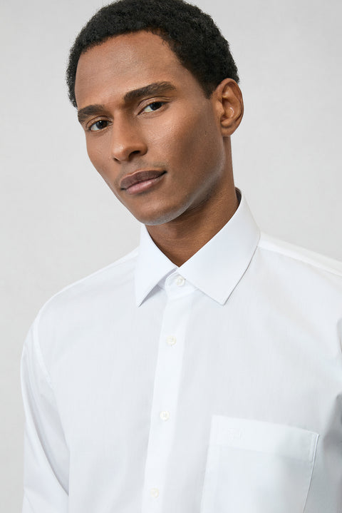 White Long Sleeve Regular Fit Classic Collar Pocketed Cotton Non-Iron Shirt