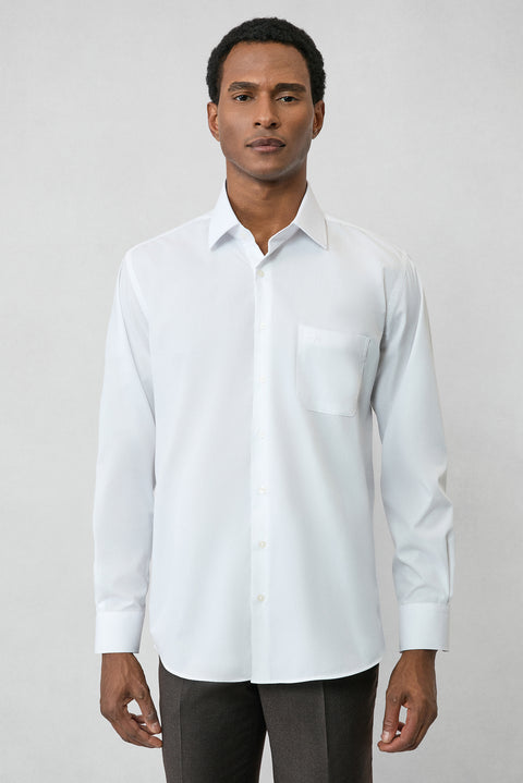 White Long Sleeve Regular Fit Classic Collar Pocketed Cotton Non-Iron Shirt