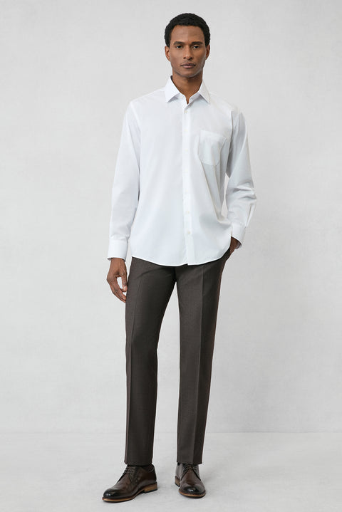 White Long Sleeve Regular Fit Classic Collar Pocketed Cotton Non-Iron Shirt