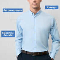 Uçuk Mavi Uzun Kol Regular Fit Düğmeli Yaka Pamuklu Non Iron Ütü Gerektirmeyen Gömlek