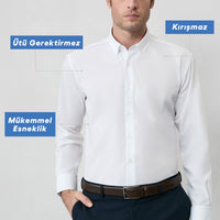 White Long Sleeve Regular Fit Button-Down Collar Cotton Non-Iron Shirt