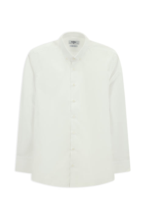 White Long Sleeve Regular Fit Button-Down Collar Cotton Non-Iron Shirt