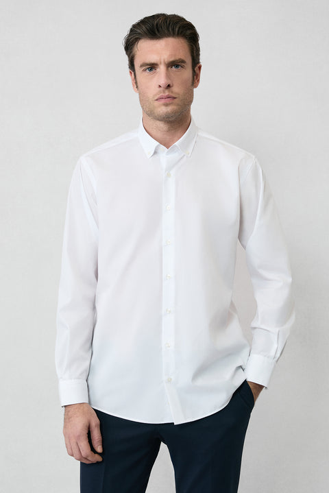 White Long Sleeve Regular Fit Button-Down Collar Cotton Non-Iron Shirt