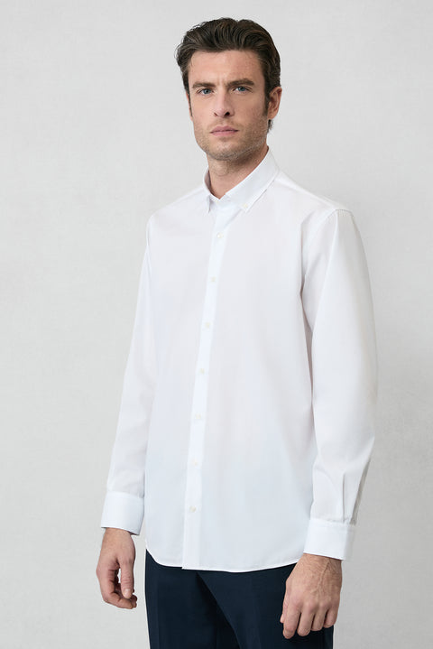 White Long Sleeve Regular Fit Button-Down Collar Cotton Non-Iron Shirt