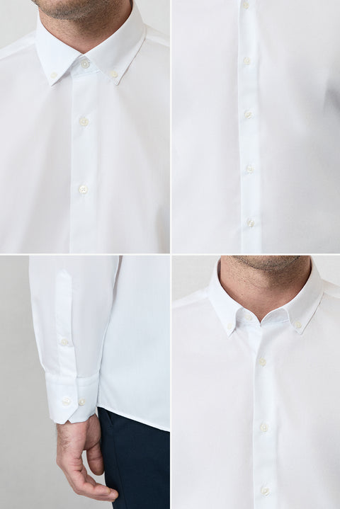 White Long Sleeve Regular Fit Button-Down Collar Cotton Non-Iron Shirt