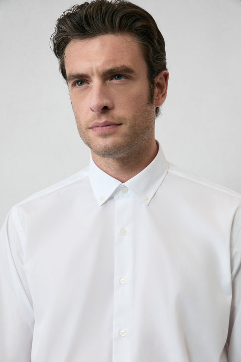 White Long Sleeve Regular Fit Button-Down Collar Cotton Non-Iron Shirt