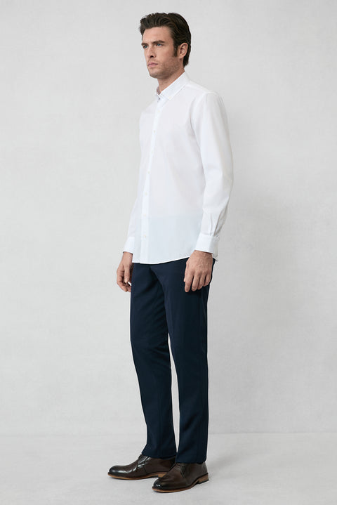 White Long Sleeve Regular Fit Button-Down Collar Cotton Non-Iron Shirt