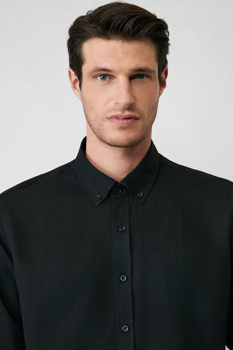 Black Long Sleeve Regular Fit Button-Down Collar Cotton Easy-Iron Oxford Four Seasons Shirt
