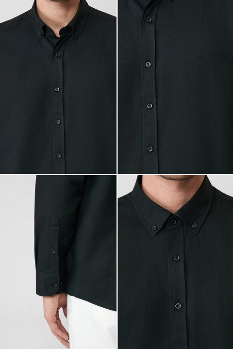 Black Long Sleeve Regular Fit Button-Down Collar Cotton Easy-Iron Oxford Four Seasons Shirt