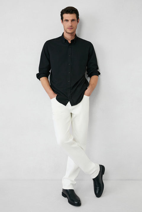 Black Long Sleeve Regular Fit Button-Down Collar Cotton Easy-Iron Oxford Four Seasons Shirt