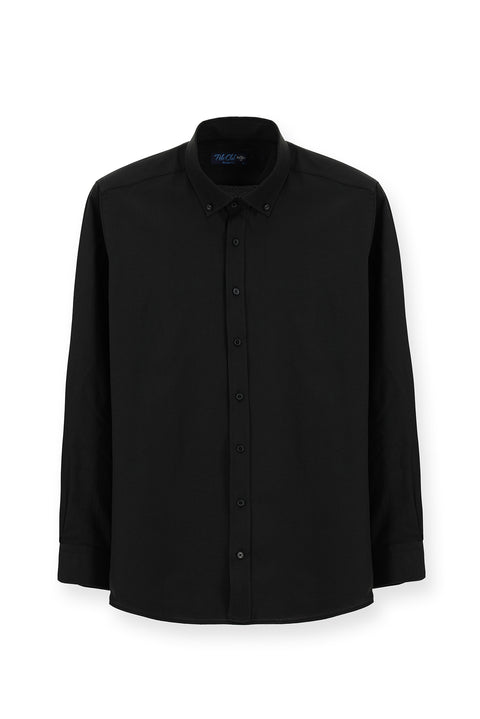 Black Long Sleeve Regular Fit Button-Down Collar Cotton Easy-Iron Oxford Four Seasons Shirt