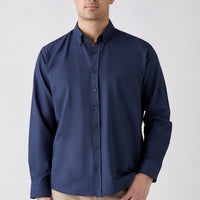 Dark Navy Long Sleeve Regular Fit Button-Down Collar Cotton Easy-Iron Oxford Four Season Shirt